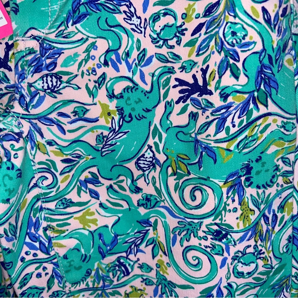 NWT Lilly Pulitzer South Ocean Skinny Crop Pants in Monkey Sea Melon Fig Size 0 - Picture 7 of 7